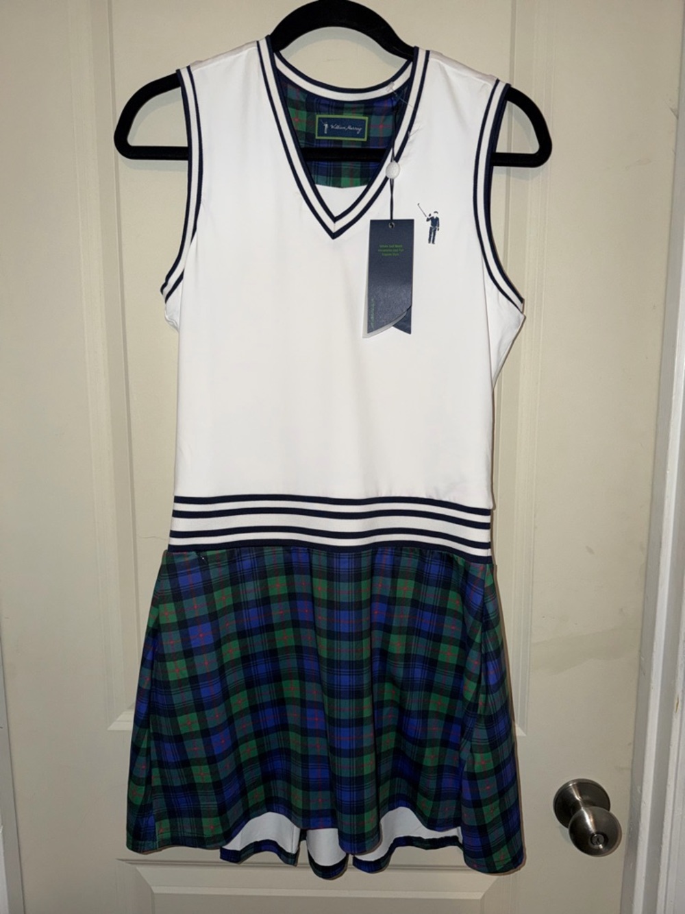 William Murray Womens Sleeveless Golf Tartan Lacey Dress Size  Small White NEW